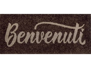 braune Fußmatte mit Schriftzug "Benvenuti"