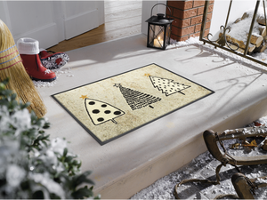 Bild in Slideshow öffnen, Fußmatte mit drei Weihnachtsbäumen in beige vor der Türr
