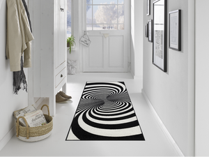 Bild in Slideshow öffnen, Läufer mit 3D-Motiv in Schwarz/Weiß
